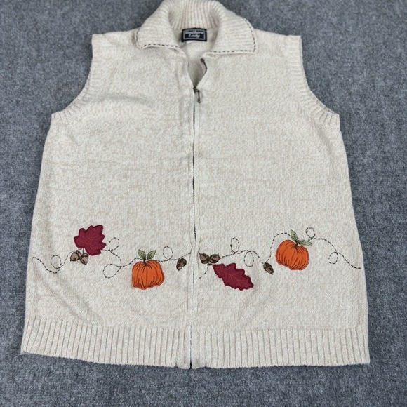 Southern Lady Sweaters - Southern Lady Sweater Vest Womens 8 Fall Autumn Embroidery Seasonal Pumpkin Leaf